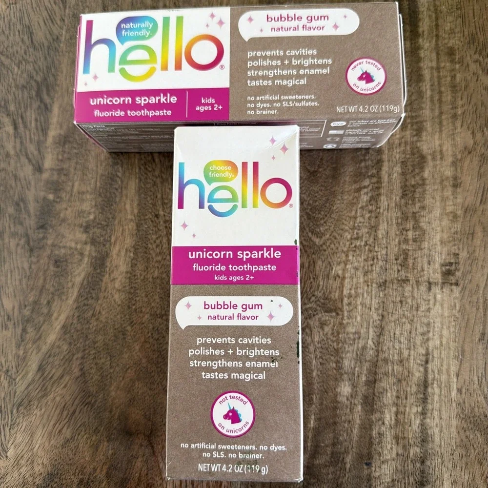 hello Unicorn Sparkle Kids Toothpaste, Bubble Gum Flavor, 4.2 oz (2 pack)